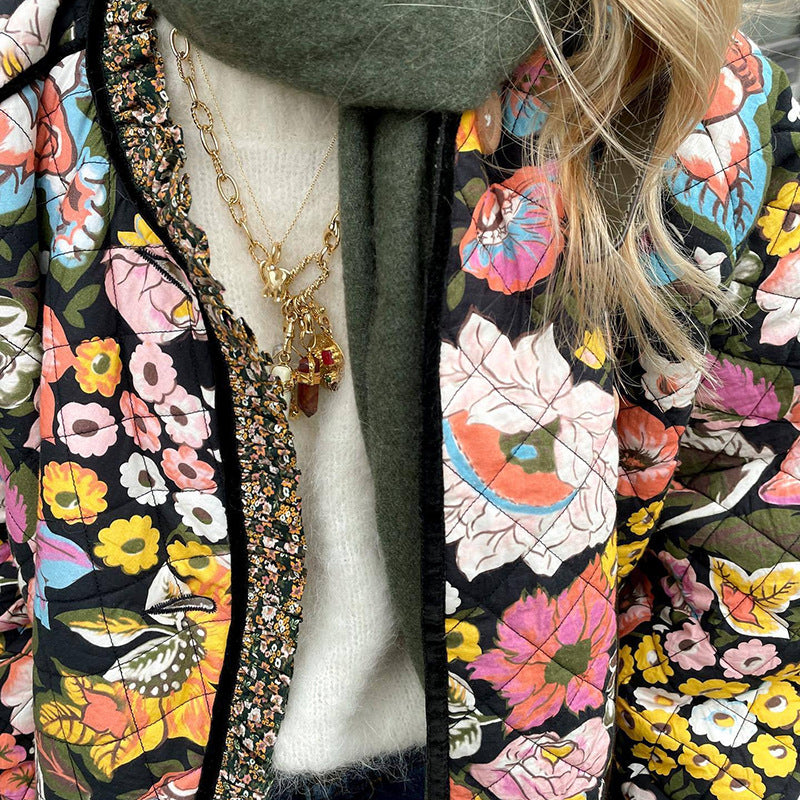 Damen Steppjacke mit floralem Design und weiten Ärmeln EB