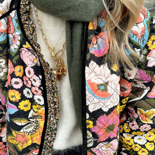 Damen Steppjacke mit floralem Design und weiten Ärmeln EB