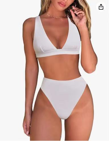 Damen Hochtailliertes Bikini Set mit V-Ausschnitt EB