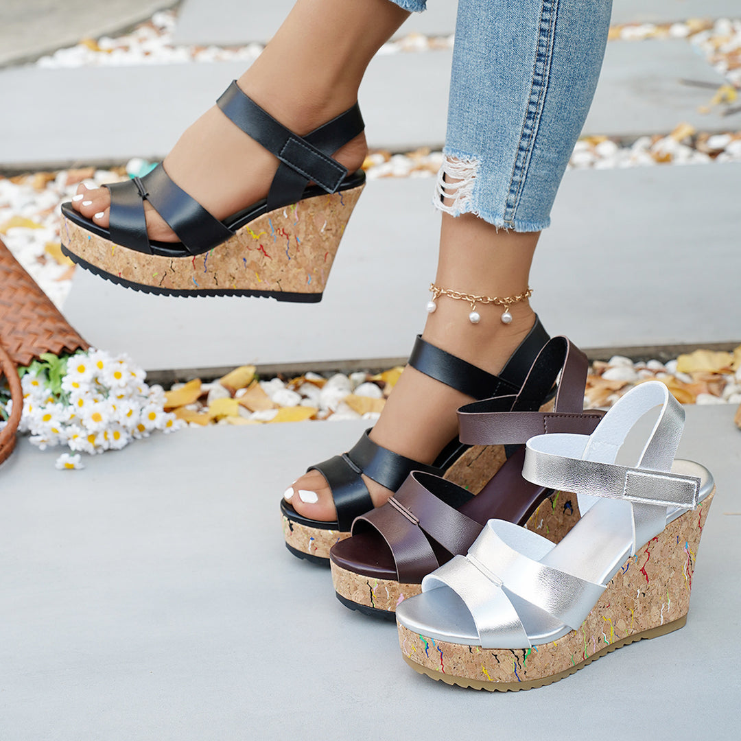 Damen Wedge-Sandalen mit verstellbaren Riemen und rutschfester Korksohle EB