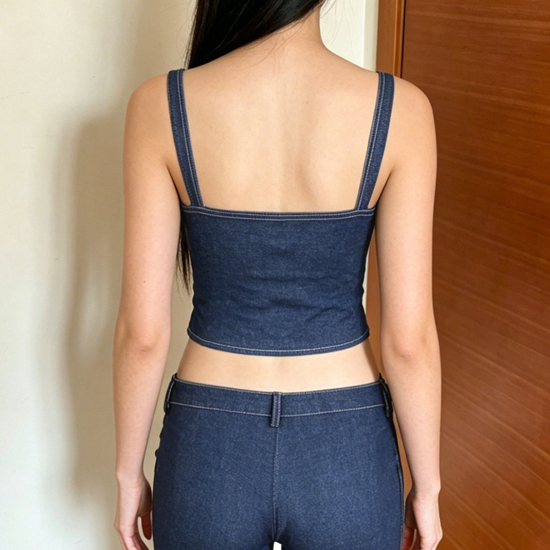 Damen Denim Crop-Top mit modischem Schnitt und verstellbaren Trägern EB