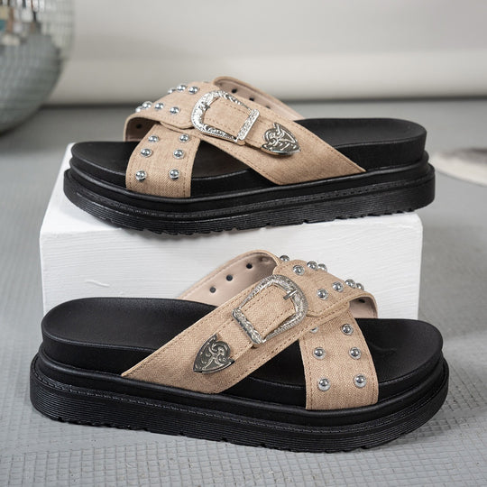 Damen Riemchen-Pantoletten mit verzierten Akzenten EB