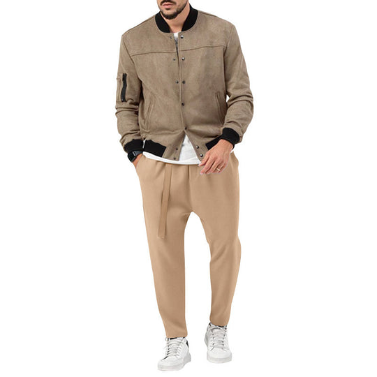 Herren modische Bomberjacke aus weichem Wildleder mit praktischen Taschen EB