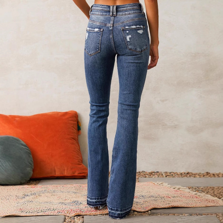 Damen Flared Jeans mit hohem Bund und modischem Destroyed-Effekt EB