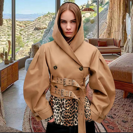 Damen Designerjacke mit gekreuztem Verschluss und extravaganten Ärmeln EB