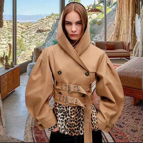 Damen Designerjacke mit gekreuztem Verschluss und extravaganten Ärmeln EB