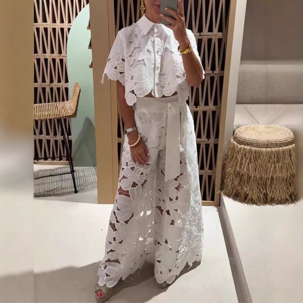Damen Set im modernen Blumendesign mit cropped Bluse und Maxi-Rock Heidi-Mode