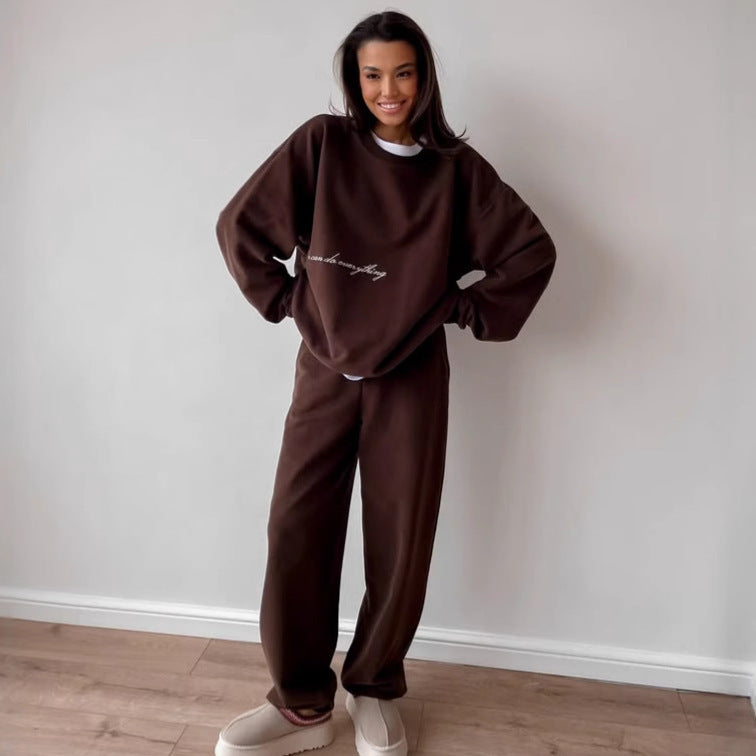 Damen Oversized Sweatshirt und hochgeschnittene Jogginghose Loungewear-Set aus weichem Baumwollfleece mit elastischem Bund EB