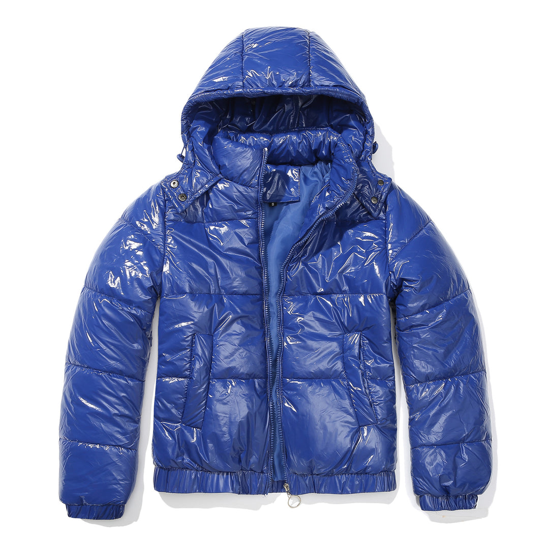 Damen glänzende Steppjacke mit abnehmbarer Kapuze EB