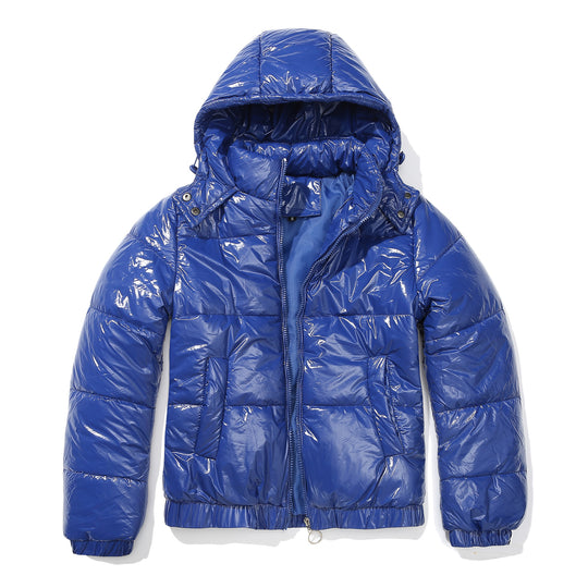 Damen glänzende Steppjacke mit abnehmbarer Kapuze EB