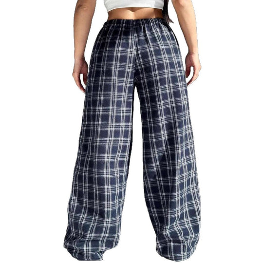 Damen Weite Karohose mit elastischem Bund und praktischen Taschen EB