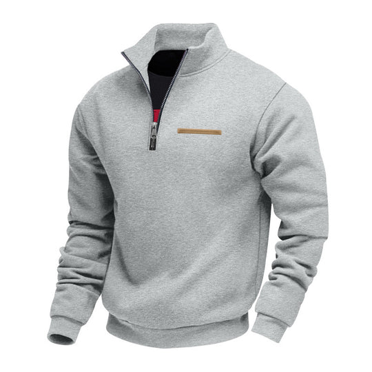 Herren nan Sweatshirt mit halbem Reißverschluss, Stehkragen und Brust-Welttasche EB