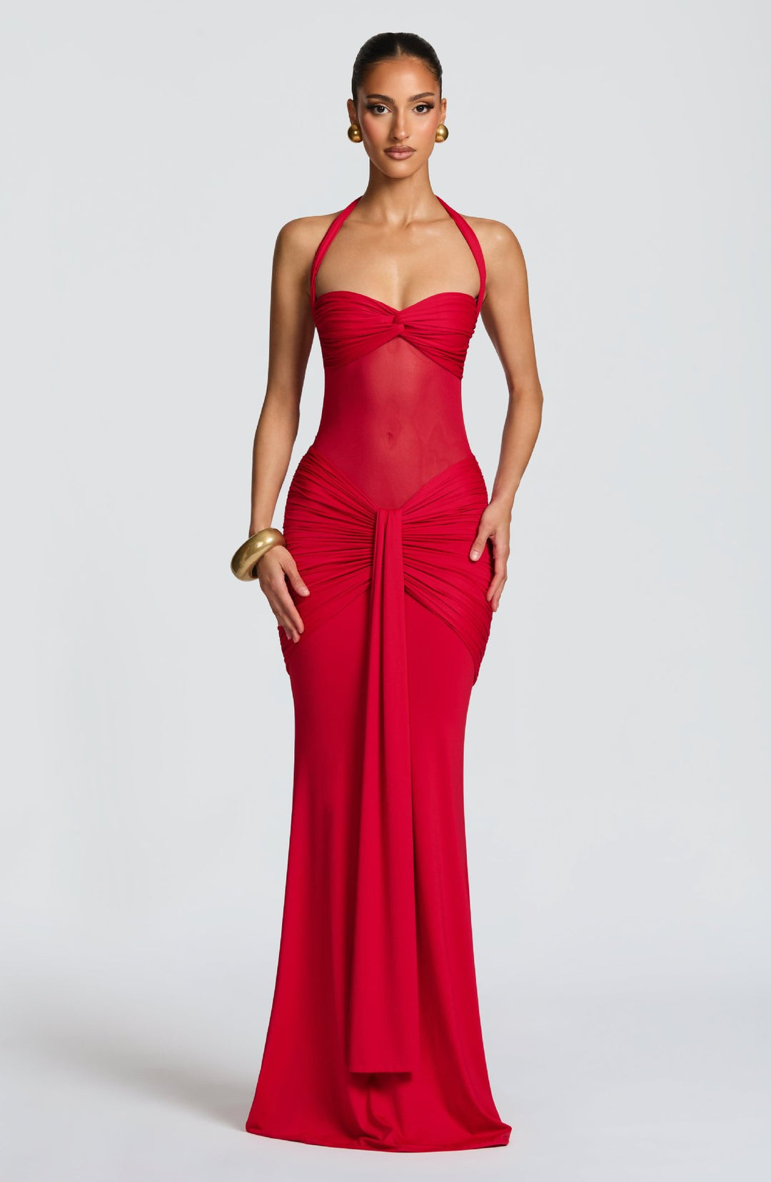 Damen figurbetontes Abendkleid mit innovativem Rüschendesign und fließendem Schnitt EB