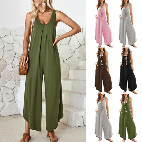 Damen luftiger Jumpsuit mit weitem Bein und praktischen Taschen EB