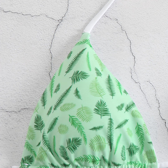 Damen trendiger Triangel-Bikini mit botanischem Muster EB