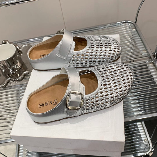 Damen Komfortable Riemchen-Clogs mit atemberaubendem Strickdesign EB