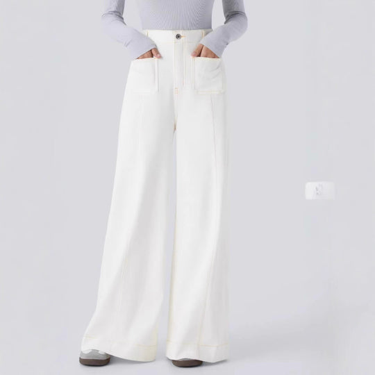 Damen Weitgeschnittene Denim-Hose mit hohen Bund und großen Taschen EB