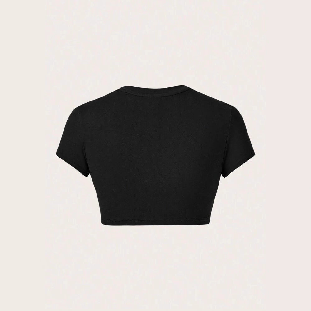 Damen Crop-T-Shirt mit kreativem unvergesslichem Statement EB