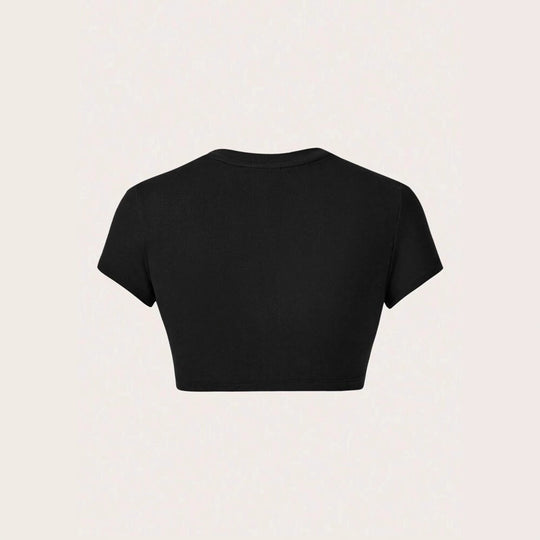Damen Crop-T-Shirt mit kreativem unvergesslichem Statement EB