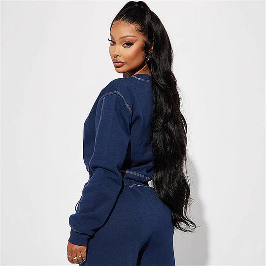 Damen trendiges Cropped Sweatshirt und weite Jogginghose-Set EB