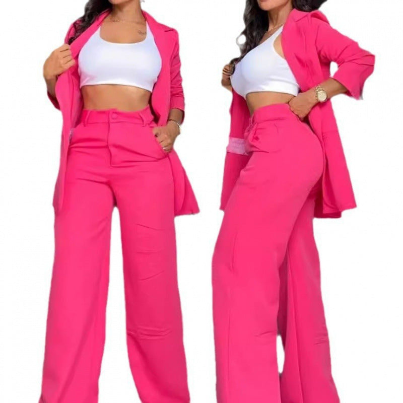 Damen Elegantes Zweiteiler-Set mit weitem Hosenbein und tailliertem Blazer EB