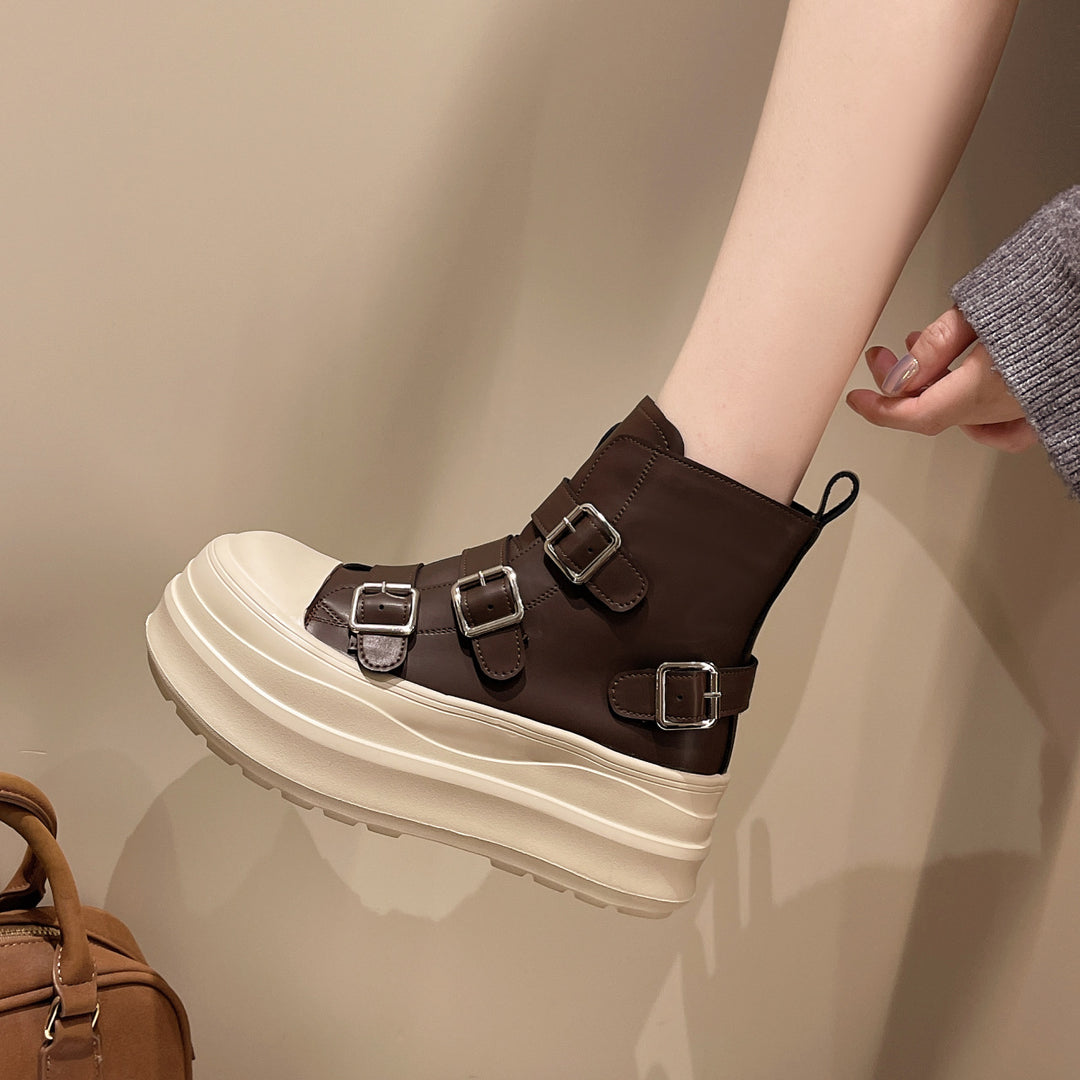 Damen Chunky Stiefel mit verstellbaren Schnallen und rutschfester Sohle EB
