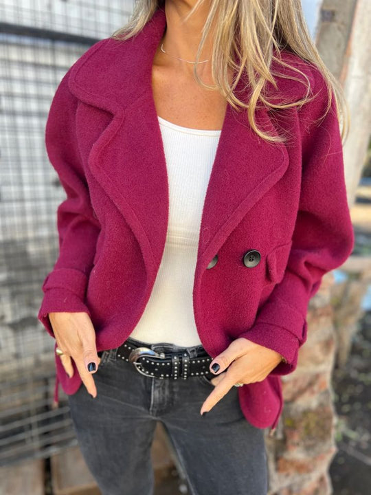 Damen Lässige Oversized-Jacke mit stylischem Kragen und Knopfverschluss EB