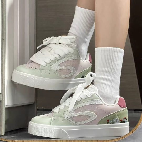 Damen Modische Sneaker mit floralem Design und dicker Sohle EB