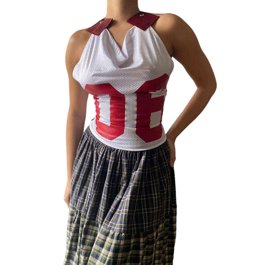 Damen Sportliches Netzoberteil mit asymmetrischem Design und dekorativen Schnürungen EB