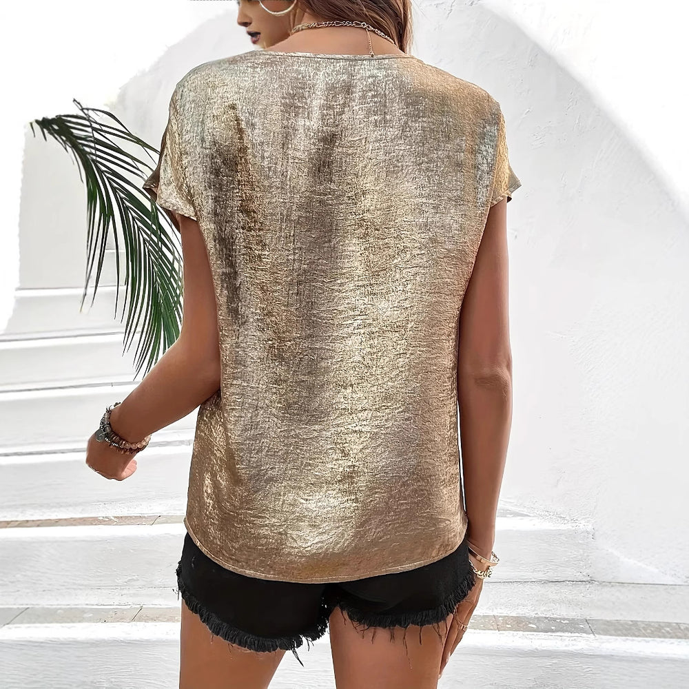 Damen Elegantes V-Ausschnitt-Oberteil mit funkelndem Finish EB