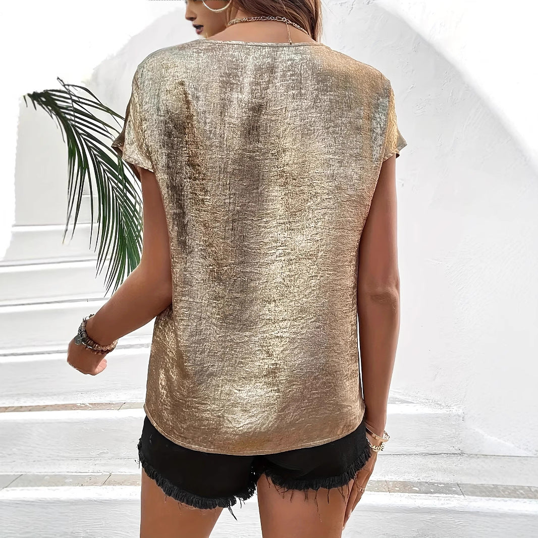 Damen Elegantes V-Ausschnitt-Oberteil mit funkelndem Finish EB