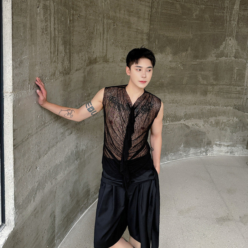 Herren modisches ärmelloses Oberteil mit transparentem Design und raffinierten Details EB