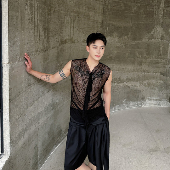 Herren modisches ärmelloses Oberteil mit transparentem Design und raffinierten Details EB