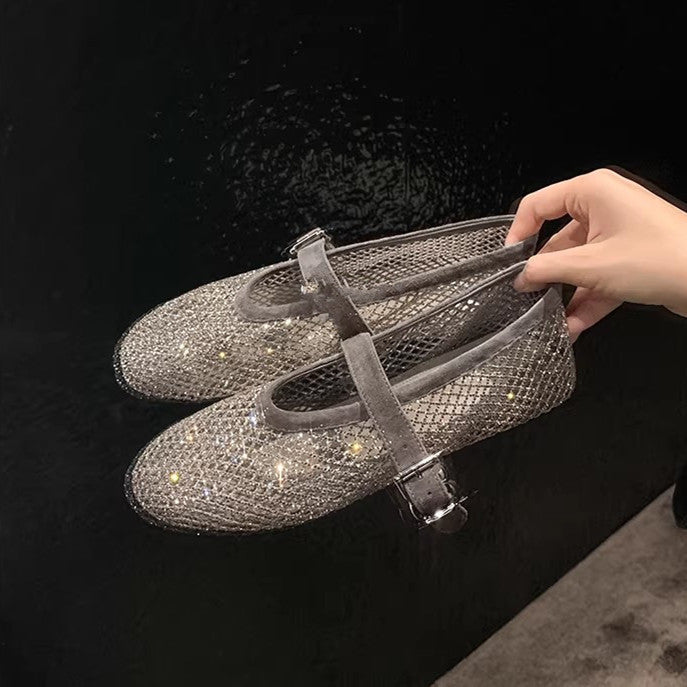 Damen elegante Ballerinas mit dekorativem Strassbesatz EB