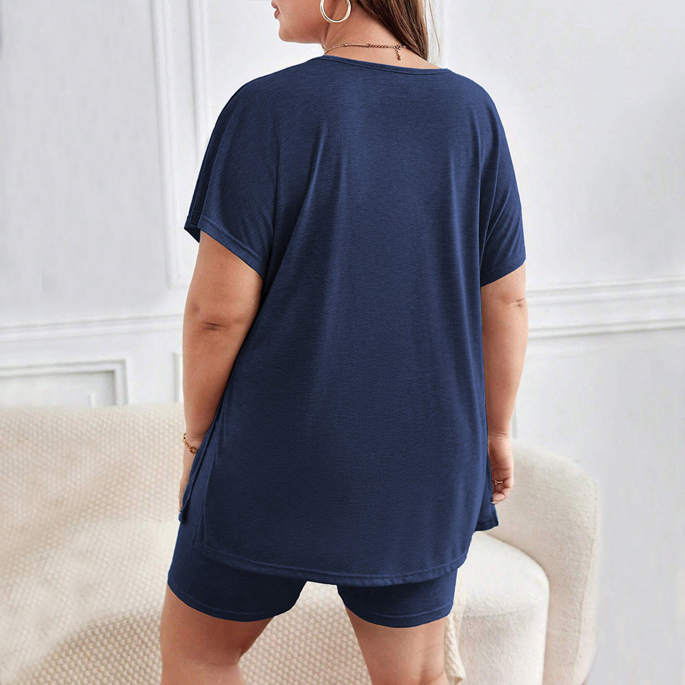 Damen bequemer Lounge-Set mit T-Shirt und Shorts EB