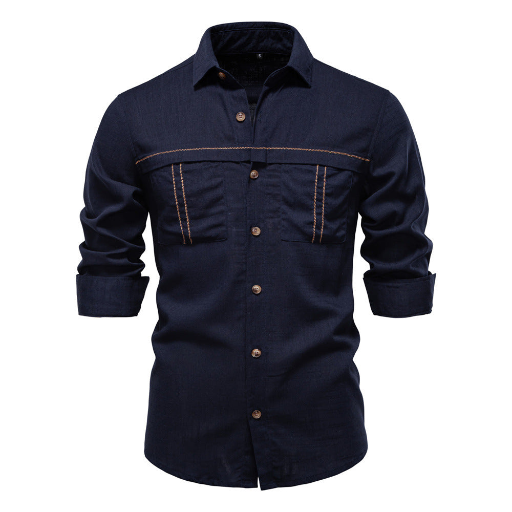 Herren nan Workshirt aus Denimoptik mit doppelten Brusttaschen und Kontrastnähten EB