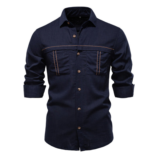 Herren nan Workshirt aus Denimoptik mit doppelten Brusttaschen und Kontrastnähten EB