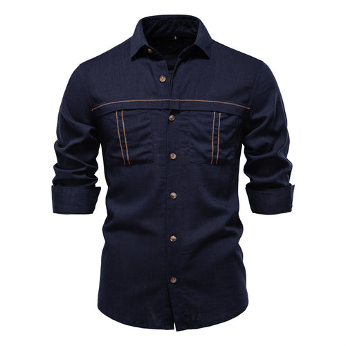 Herren nan Workshirt aus Denimoptik mit doppelten Brusttaschen und Kontrastnähten EB