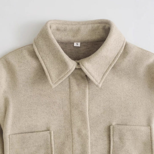 Damen Oversized Hemdjacke aus hochwertigem Wollmix mit praktischen Taschen EB