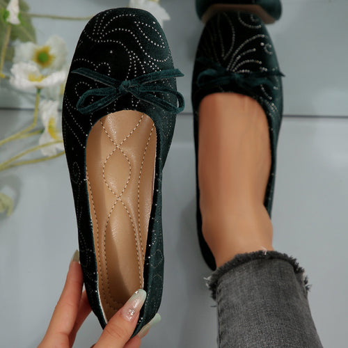 Damen Ballerinas mit elegantem Glitzermuster und feiner Schleifenapplikation EB