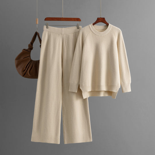 Damen lässiges Strick-Lounge-Set mit weitem Oberteil und bequemen Hosen EB