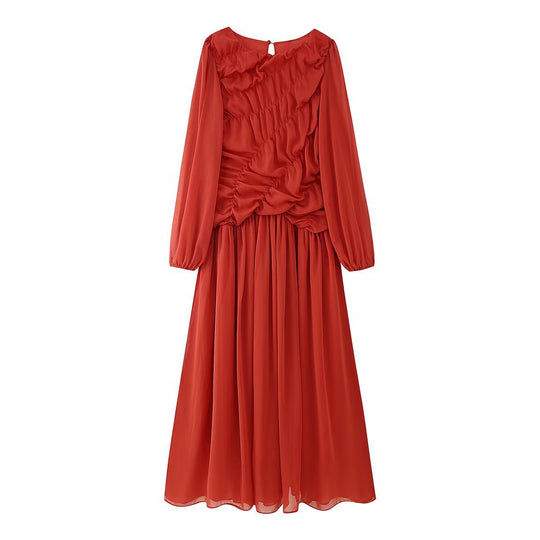Damen Maxikleid mit eleganter Raffung und voluminösen Ärmeln EB