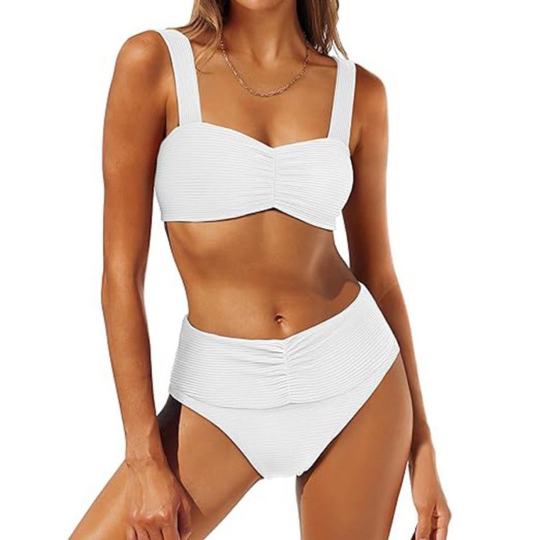 Damen Hochtailliertes Bikini-Set mit gerafftem Oberteil EB
