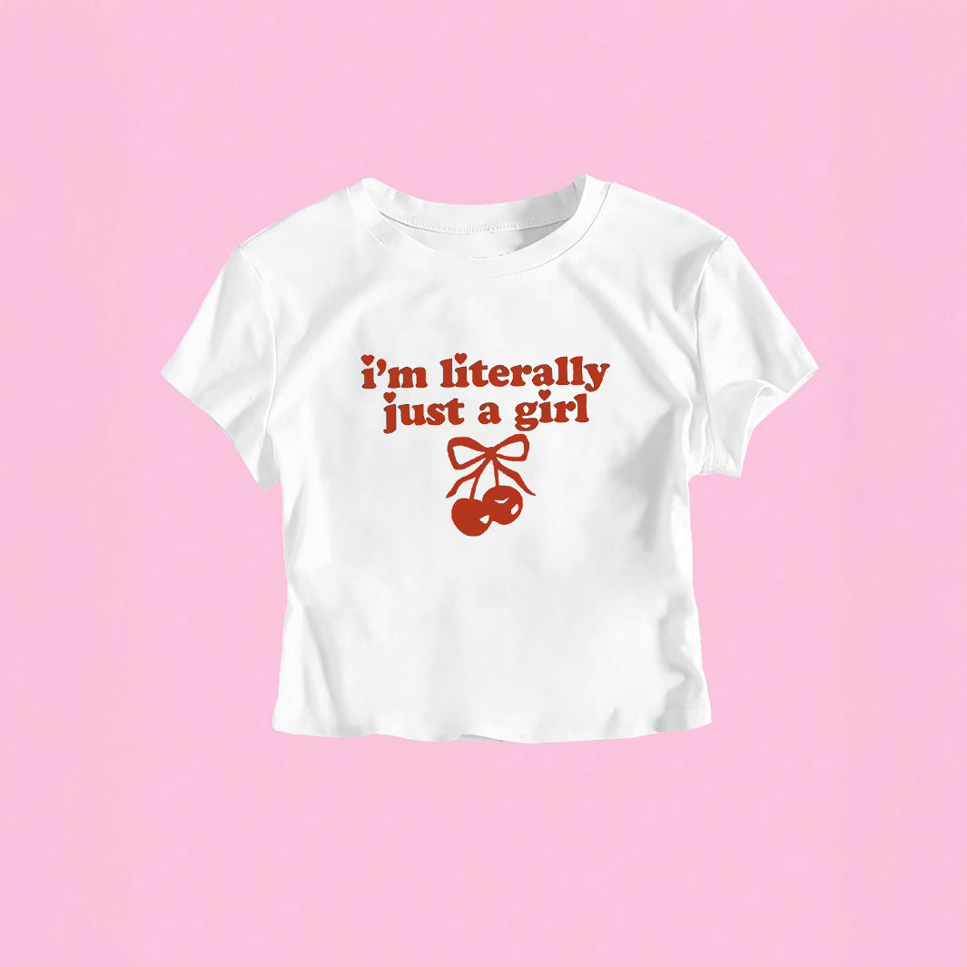 Damen Crop-T-Shirt mit frechem Kirschmotiv und verspielt künstlerischem Design EB