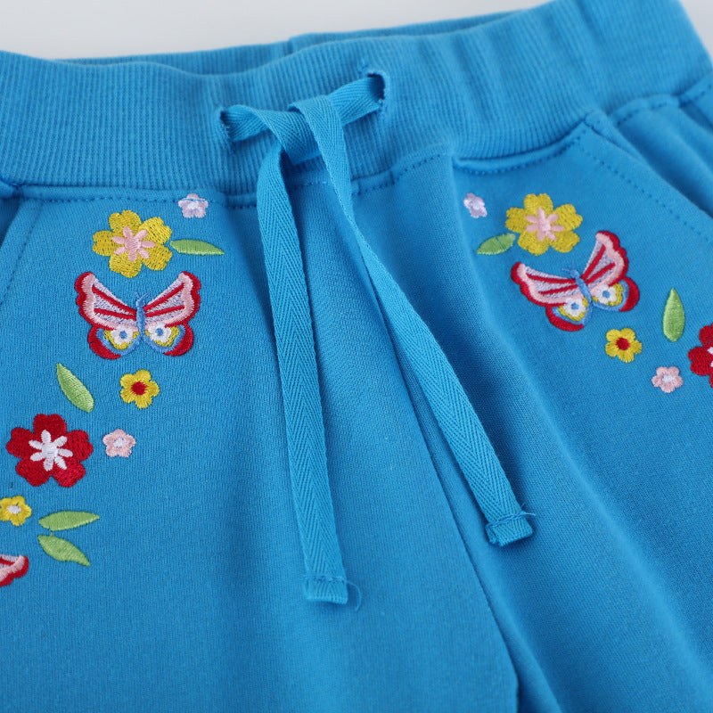 Mädchen Jogginghose mit bunten Blumen- und Schmetterlingsstickereien EB
