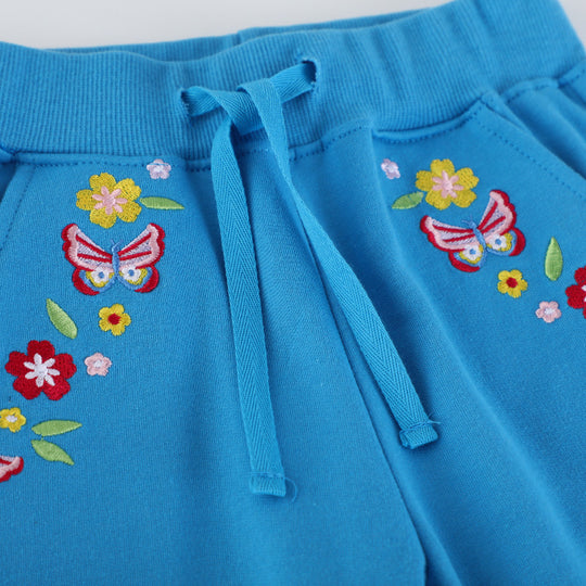 Mädchen Jogginghose mit bunten Blumen- und Schmetterlingsstickereien EB