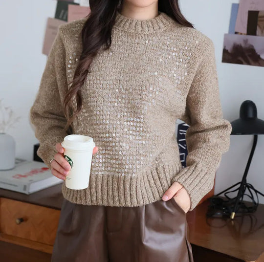 Damen Glitzernder Strickpullover mit Struktur und weitem Schnitt EB