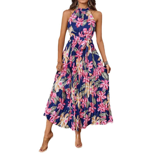 Damen Maxikleid mit detaillierter Plisseeverarbeitung und schickem Bindegürtel EB