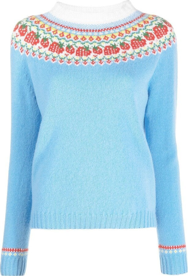 Damen nan Norwegerpullover aus Wollmix mit Rundhalsausschnitt und traditionellem Fair-Isle-Yoke EB
