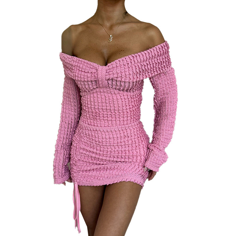 Damen schulterfreies Minikleid mit Raffung und dekorativem Schleifendetail EB